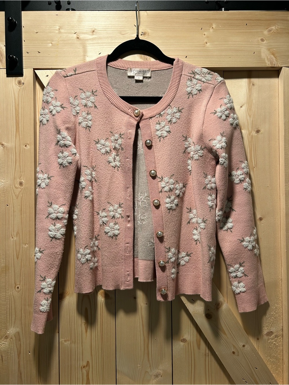 Pink Floral Pearl-Button Cardigan